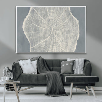 25547-MGV-CV-36X24-Tree Ring Wall Art Canvas Print, Framed Linocut Tree Ring Art Picture Print, Wood Texture Perfect Minimalist Farmhouse Decor