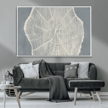25547-MGV-CV-36X24-Tree Ring Wall Art Canvas Print, Framed Linocut Tree Ring Art Picture Print, Wood Texture Perfect Minimalist Farmhouse Decor