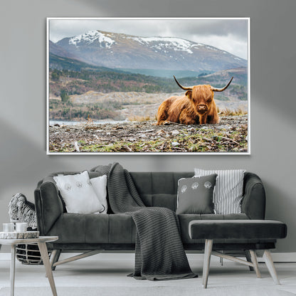 80252-MGV-CV-36X24-Scottish Cow Wall Art Canvas Print, Framed Highland Cow Art Picture Print, Highland Cattle Perfect Rustic Farmhouse Decor Artwork