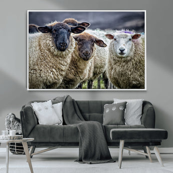 18418-MGV-CV-36X24-Sheep Wall Art Canvas Print, Framed Farmhouse Sheep Art Picture Print, Sheep Herd Perfect Rustic Farmhouse Decor Artwork