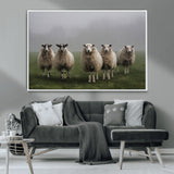 87339-MGV-CV-36X24-Sheep Wall Art – Rustic Farmhouse Canvas Print Flock Standing Misty Field Countryside Photography, Country Animal Decor for Living