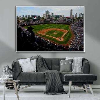34859-MGV-CV-36X24-Wrigley Field Wall Art Canvas Print, Framed Chicago Cubs Stadium Art Picture Print, Wrigley Stadium Field Perfect Sport Room Decor