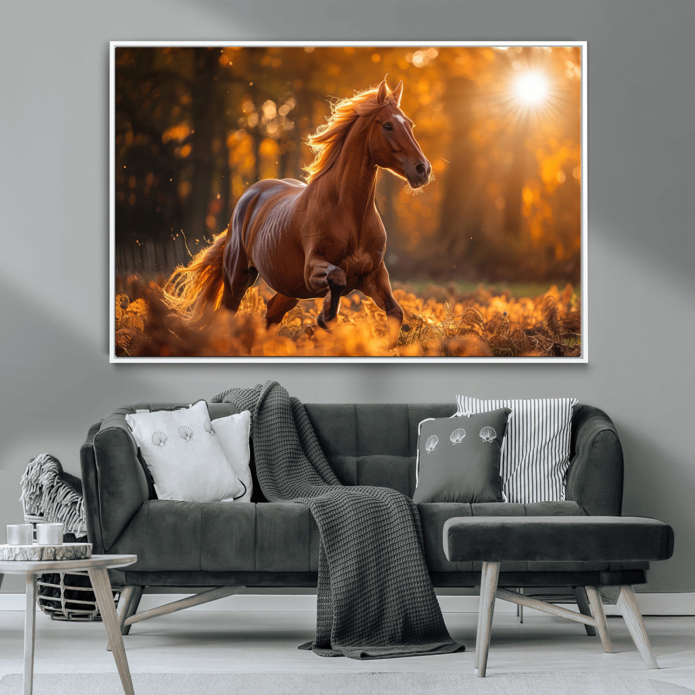 92144-MGV-CV-36X24-Sunset Horse Wall Art Canvas Print, Framed Horse Barn Art Picture Print, Majestic Horse Perfect Rustic Farmhouse Decor Artwork