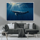 18052-MGV-CV-36X24-Whale Wall Art – Majestic Ocean Canvas Print Marine Life Underwater Sunlight Scene, Nautical Coastal Decor for Living Room,