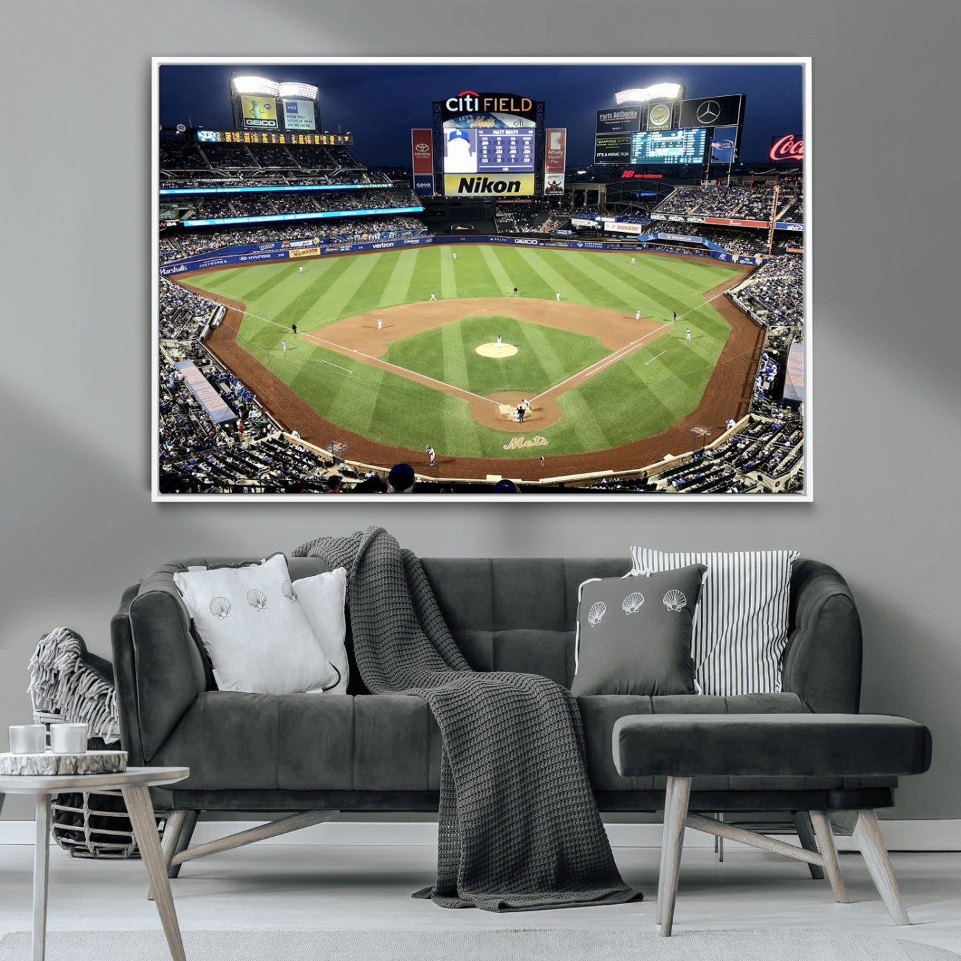 87666-MGV-CV-36X24-City Field Stadium Wall Art Canvas Print, Framed New York Stadium Art Picture Print, Citi Field Stadium Perfect Sport Room Decor