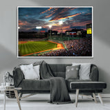 66781-MGV-CV-36X24-Baseball Stadium Wall Art – Canvas Print Evening Game Field Packed Crowd Sunset Sky Sports Photography, Dynamic Decor for Game
