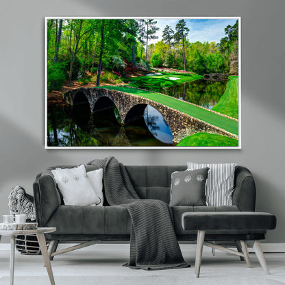 57655-MGV-CV-36X24-Golf Course Wall Art – Canvas Print Scenic Green Fairway Stone Bridge Water Reflection Landscape, Classic Sports Decor for Office,