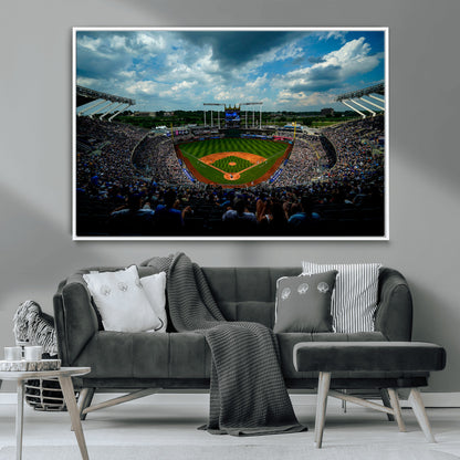 37127-MGV-CV-36X24-Kauffman Stadium Wall Art Canvas Print, Framed Kansas City Royals Field Art Picture Print, Baseball Stadium Perfect Sport Room