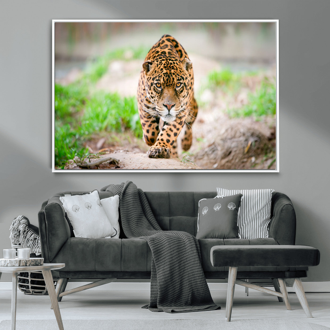 75066-MGV-CV-36X24-Leopard Wall Art Canvas Print, Framed Wild Animal Art Picture Print, Blue Eye Leopard Perfect Wild Minimal Decor Artwork
