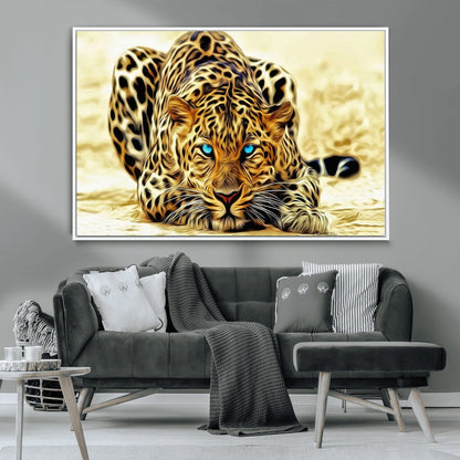 45281-MGV-CV-36X24-Blue Eye Leopard Wall Art Canvas Print, Framed Leopard Painting Art Picture Print, Big Cat Perfect Safari Wildlife Decor Artwork