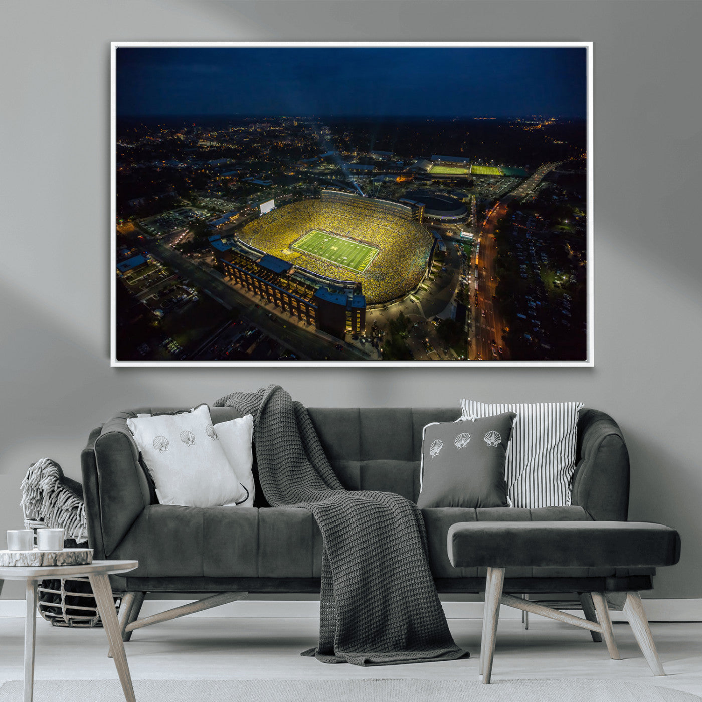 52519-MGV-CV-36X24-Michigan Football Stadium Wall Art Canvas Print, Framed Michigan Stadium Art Picture Print, Michigan Wolverines Field Perfect