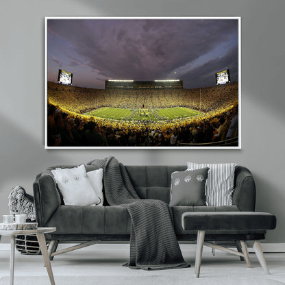 72404-MGV-CV-36X24-Michigan Wolverine Stadium Wall Art Canvas Print, Framed Michigan Stadium Art Picture Print, Football Stadium Perfect Sport Room