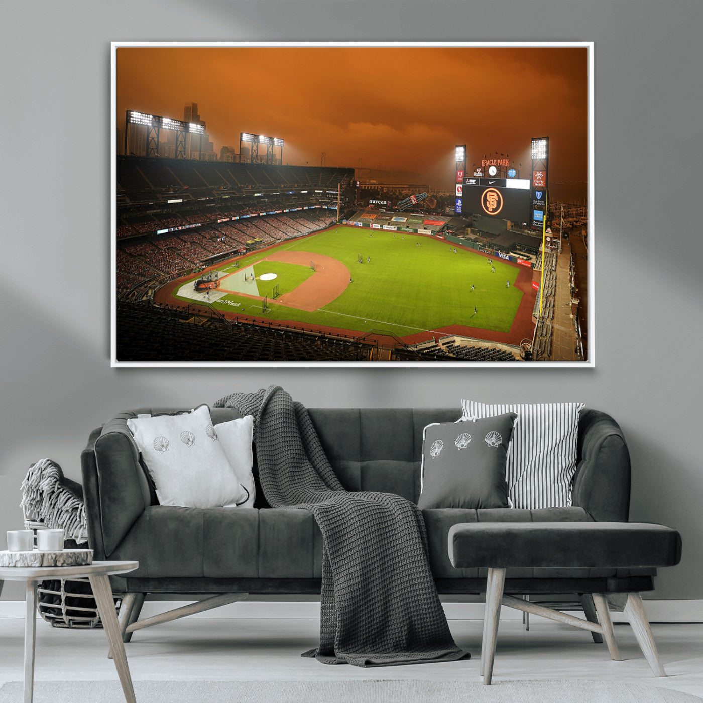 31315-MGV-CV-36X24-Oracle Park Stadium Wall Art Canvas Print, Framed California Stadium Art Picture Print, Oracle Park Field Perfect Sport Room Decor