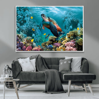 38661-MGV-CV-36X24-Sea Turtle Wall Art Canvas Print, Framed Ocean Wildlife Art Picture Print, Turtle Perfect Coastal Nature Decor Artwork