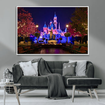 79435-MGV-CV-36X24-Disney Castle Wall Art Canvas Print, Framed Magic Kingdom Art Picture Print, Disney World Perfect Child Room Decor Artwork