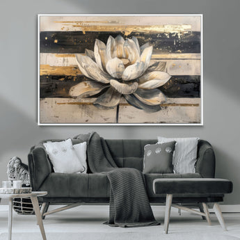18807-MGV-CV-36X24-Lotus Flower Wall Art Canvas Print, Framed Abstract Lotus Art Picture Print, White Lotus Flower Perfect Abstract Floral Decor