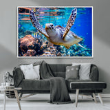 12683-MGV-CV-36X24-Sea Turtle Wall Art – Graceful Ocean Canvas Print with Coral Reef and Tropical Fish, Coastal Marine Life Decor for Beach House,
