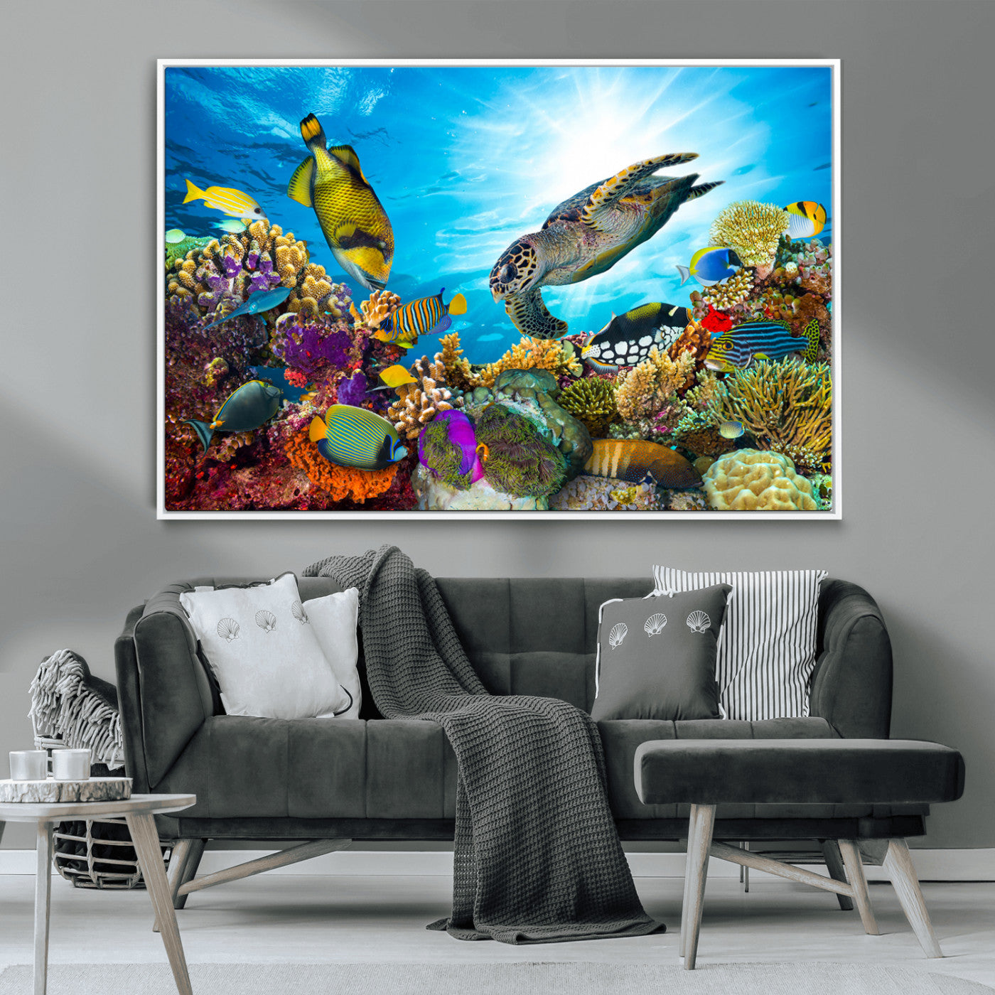 44772-MGV-CV-36X24-Underwater Sea Turtle Wall Art – Vibrant Coral Reef and Tropical Fish Canvas Print, Ocean Marine Life Decor for Living Room,