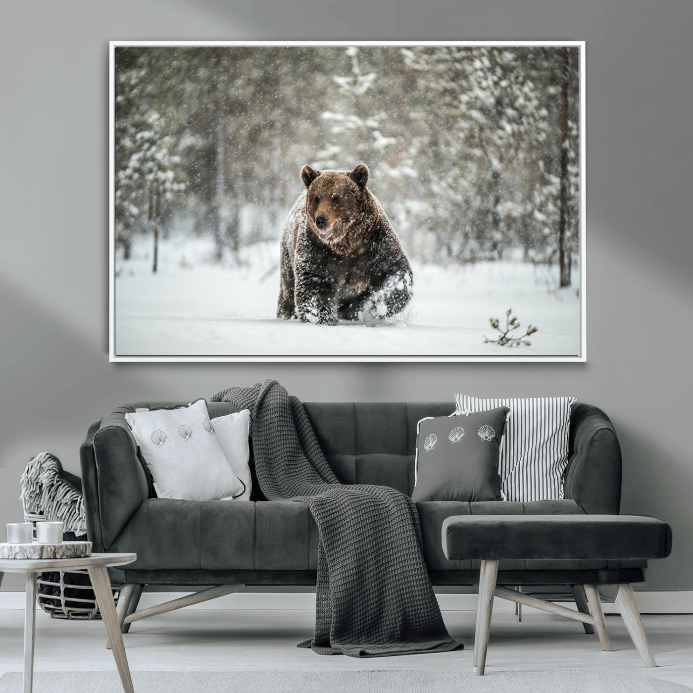 43350-MGV-CV-36X24-Wild Bear in Snow Wall Art – Majestic Wildlife Photography Print, Winter Forest Nature Decor for Cabin, Lodge, Rustic Home,