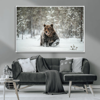 43350-MGV-CV-36X24-Wild Bear in Snow Wall Art – Majestic Wildlife Photography Print, Winter Forest Nature Decor for Cabin, Lodge, Rustic Home,