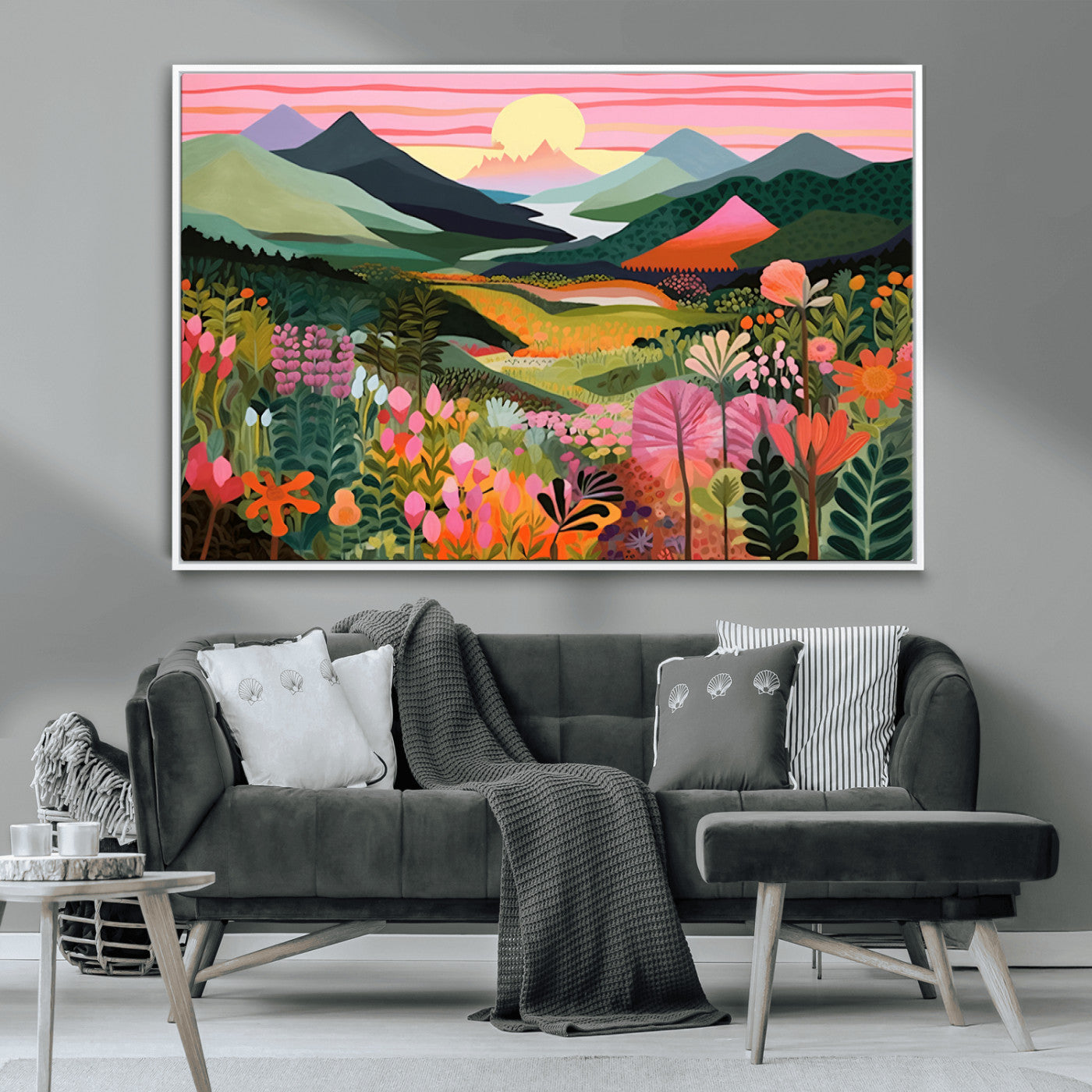 99638-MGV-CV-36X24-Sunset Meadow Wall Art – Panoramic Mountain Landscape with Wildflowers Canvas Print, Vibrant Nature Decor for Living Room, Bedroom