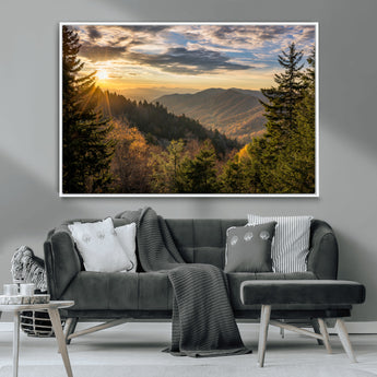 73692479-MGV-CV-36X24-Smoky Mountains Wall Art Canvas Print, Framed Forest Mountain Art Picture Print, Spring Mountain Perfect Spring Style Decor