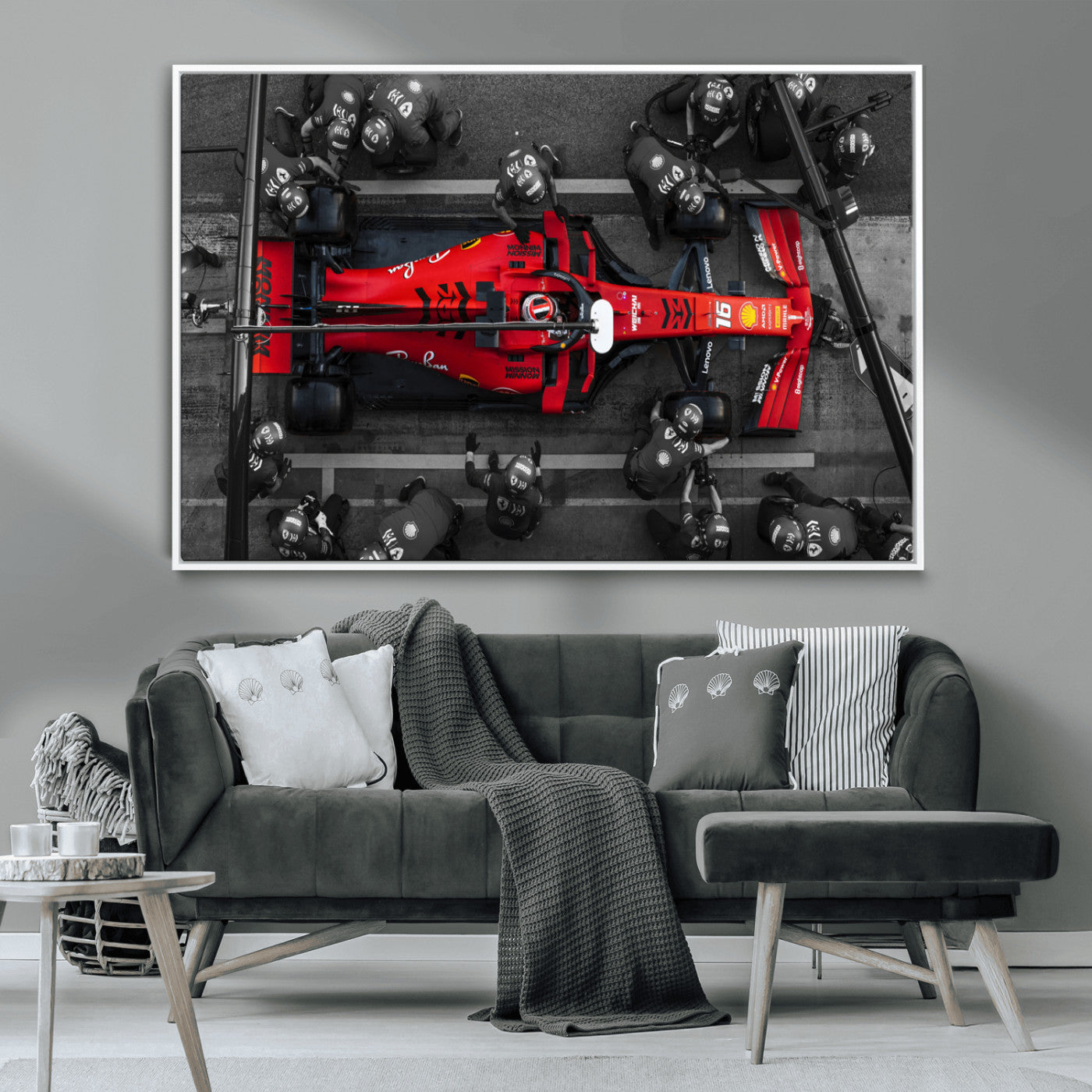 99356-MGV-CV-36X24-Ferrari Pit Stop Wall Art – Formula 1 Racing Car Canvas Print, Red Speed Machine Motorsport Decor for Office, Garage, Man Cave or