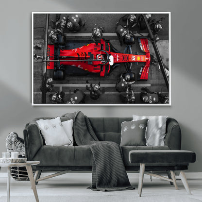 99356-MGV-CV-36X24-Ferrari Pit Stop Wall Art – Formula 1 Racing Car Canvas Print, Red Speed Machine Motorsport Decor for Office, Garage, Man Cave or