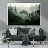 167720496-MGV-CV-36X24-Misty Forest Wall Art – Serene Evergreen Trees Canvas Print, Foggy Mountain Nature Landscape Decor for Bedroom, Living Room or