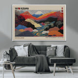 49228-MGV-FC-93X47-3P_Black-Kusama Wall Art – Vibrant Japanese Landscape Canvas Print, Modern Abstract Mountain and River Decor for Living Room, Office or Art