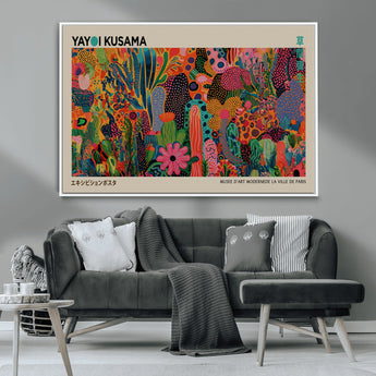 40791-MGV-CV-36X24-Kusama Inspired Wall Art – Vibrant Abstract Floral Jungle Canvas Print, Bold Pop Art Botanical Decor for Living Room, Bedroom, or