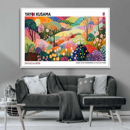 75201-MGV-CV-36X24-Yayoi Kusama Floral Wall Art – Vibrant Abstract Landscape Canvas Print, Modern Pop Art Poster for Living Room, Bedroom, or Gallery
