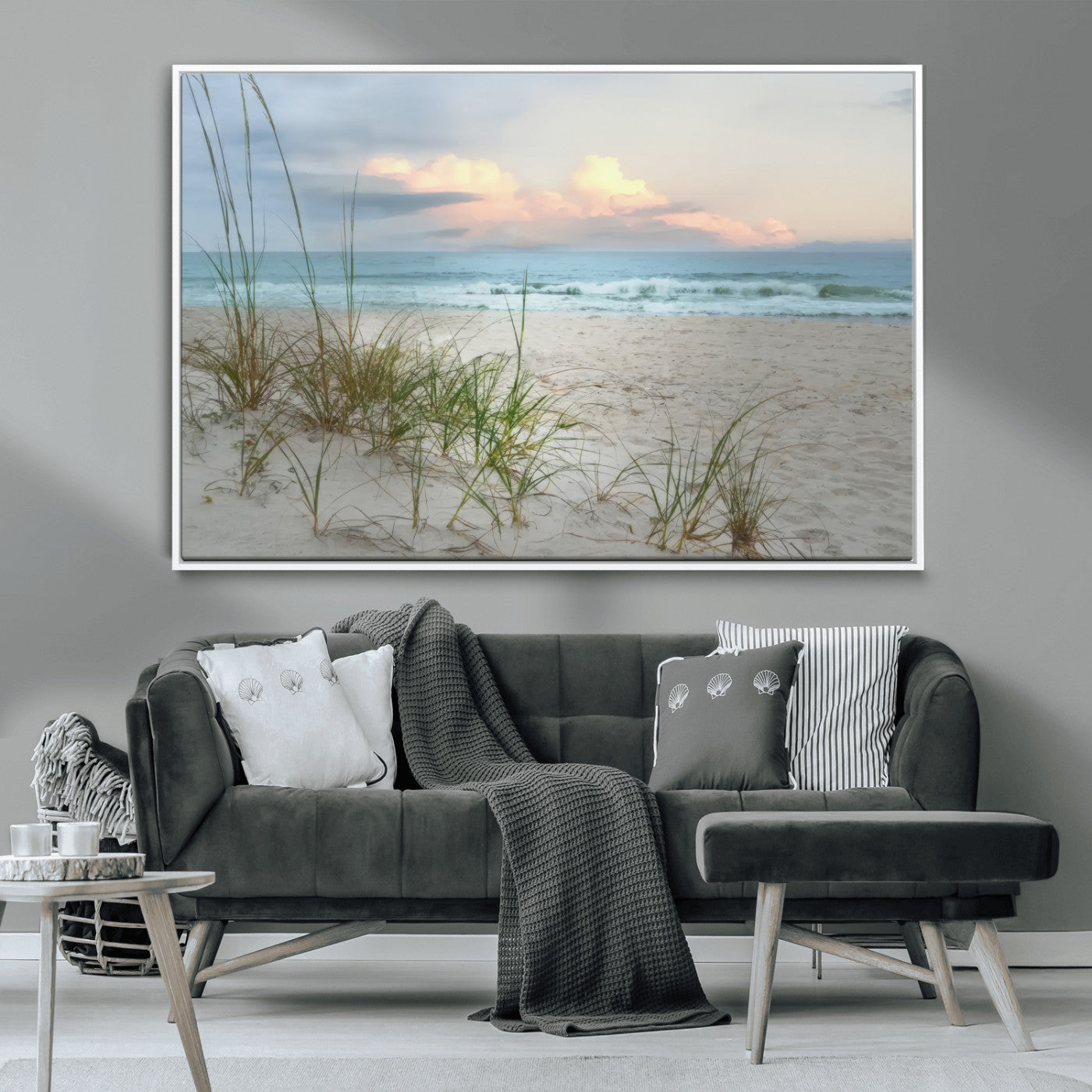 Test1001-MGV-CV-36X24-Coastal Beach Wall Art – Panoramic Ocean Waves and Sandy Dunes Canvas Print, Serene Seascape with Sea Oats for Relaxing Home or