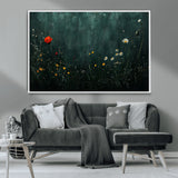 26218-MGV-CV-36X24-Wildflower Wall Art – Dark Botanical Floral Canvas Print, Modern Nature Painting Poster with Daisy Poppy Yellow Flowers for Living