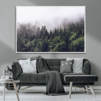 42578900-MGV-CV-36X24-Misty Forest Wall Art – Serene Mountain Pine Tree Canvas Print, Nature Landscape Decor for Bedroom, Living Room, Office or Rustic