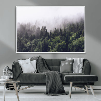 42578900-MGV-CV-36X24-Misty Forest Wall Art – Serene Mountain Pine Tree Canvas Print, Nature Landscape Decor for Bedroom, Living Room, Office or Rustic