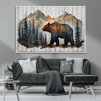55777-MGV-CV-36X24-Rustic Bear Wall Art Canvas Print, Framed Mountain and Forest Art Picture Print, Wooden Bear Perfect Rustic Lodge Decor Artwork