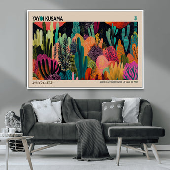 45711-MGV-CV-36X24-Yayoi Kusama Wall Art Canvas Print, Framed Abstract Yayoi Kusama Art Picture Print, Japanese Wabi Sabi Perfect Modern Abstract