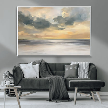 45544-MGV-CV-36X24-Ocean Sunset Wall Art – Serene Seascape Canvas Print with Golden Sky and Calm Water, Coastal Beach Artwork for Living Room,
