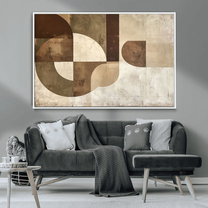 59767-MGV-CV-36X24-Abstract Geometric Shapes Wall Art – Modern Minimalist Canvas Print, Neutral Brown Beige Tan Artwork for Living Room, Bedroom,