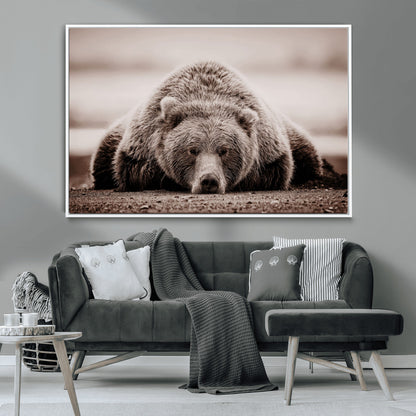 20611-MGV-CV-36X24-Grizzly Bear Wall Art – Majestic Wildlife Sepia Canvas Print, Rustic Nature Animal Artwork for Cabin, Lodge, Living Room, Bedroom,
