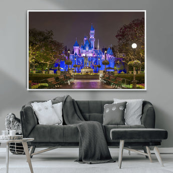 63560-MGV-CV-36X24-Fairy Tale Castle Wall Art – Magical Night Scene Canvas Print with Lights and Gardens, Fantasy Architecture Artwork for Living