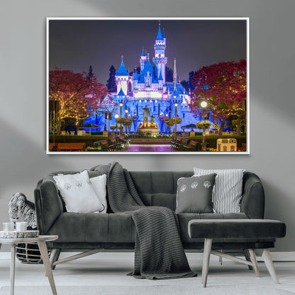 66710-MGV-CV-36X24-Enchanted Castle Wall Art – Magical Night Scene Canvas Print with Glowing Lights, Fantasy Architecture Artwork for Living Room,