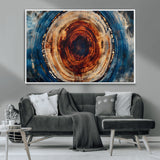 90395-MGV-CV-36X24-Tree Ring Wall Art – Abstract Wood Grain Canvas Print with Fiery Red and Blue Tones, Bold Rustic Nature Inspired Artwork Decor for
