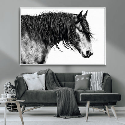 57694-MGV-CV-36X24-Horse Portrait Wall Art – Black and White Canvas Print with Detailed Stallion Profile, Rustic Farmhouse Equestrian Artwork for