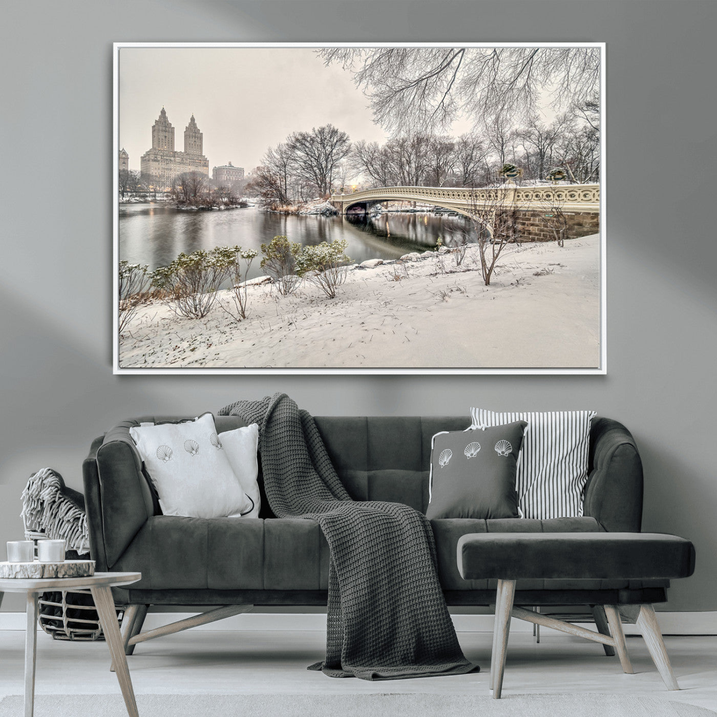 60292-MGV-CV-36X24-Central Park Winter Wall Art – Snowy Bow Bridge Canvas Print, Scenic New York City Landscape Photography for Living Room, Bedroom