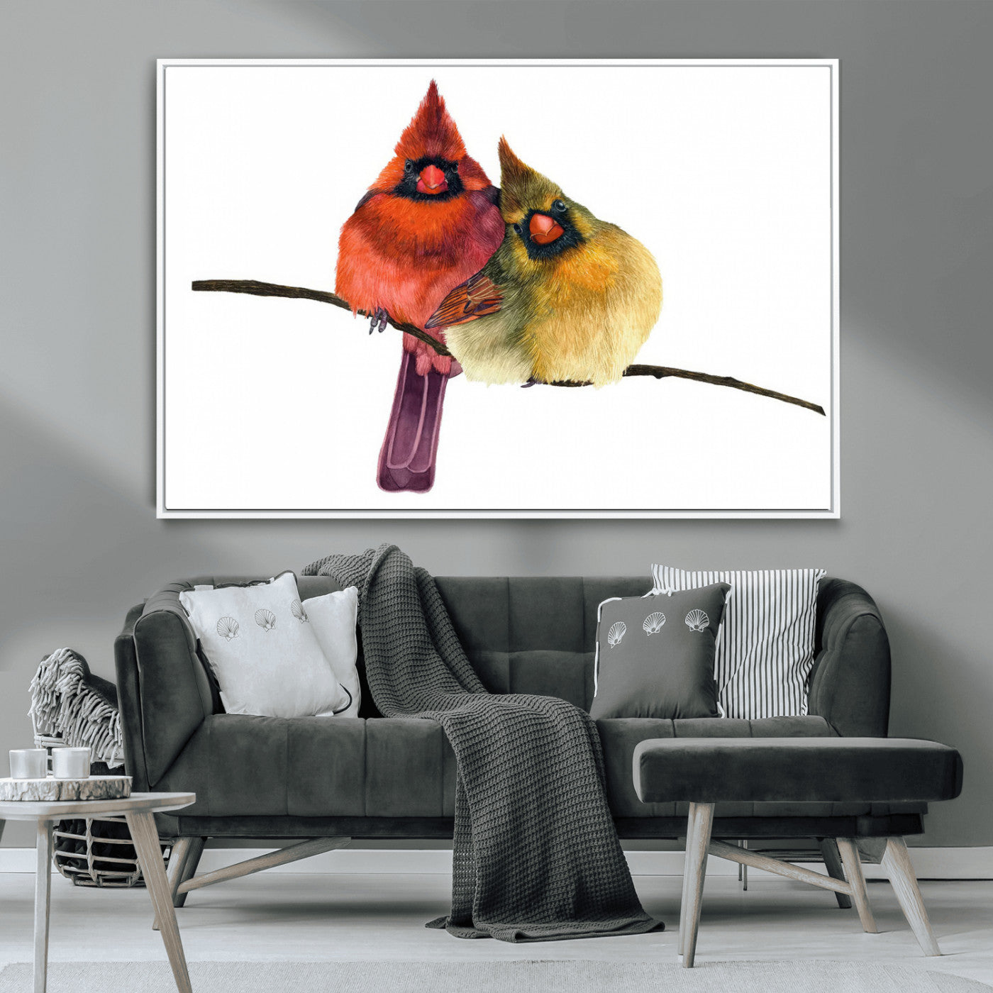 67752-MGV-CV-36X24-Cardinal Couple Wall Art – Male and Female Cardinal Canvas Print, Romantic Bird Artwork for Nature Lovers, Living Room, Bedroom,