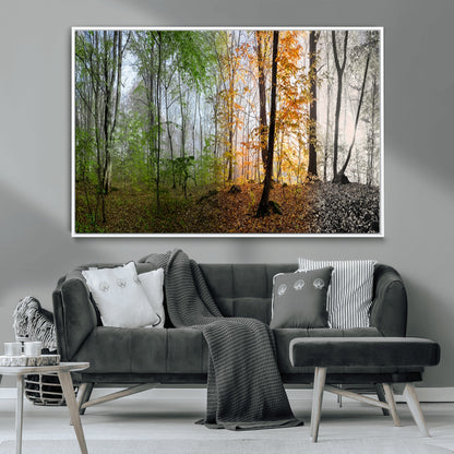 95317-MGV-CV-36X24-Four Seasons Forest Wall Art – Panoramic Nature Canvas Print Showing Spring, Summer, Autumn and Winter Landscape for Living Room,