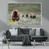 40555-MGV-CV-36X24-Bear Family Wall Art – Wildlife Canvas Print of Mother Bear with Four Cubs in Nature, Rustic Animal Artwork for Living Room,