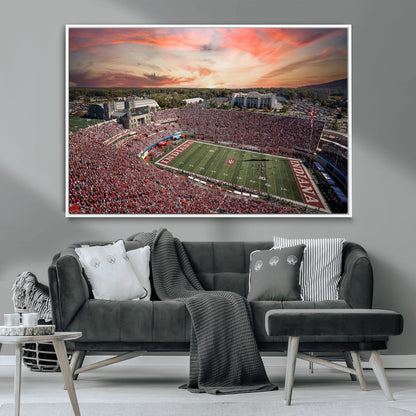 51135-MGV-CV-36X24-Indiana Hoosiers Stadium Wall Art – Panoramic Football Canvas Print with Game Day Crowd and Sunset Sky, Sports Artwork for Man